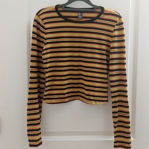 Forever 21 Cropped Long Sleeve Striped Shirt